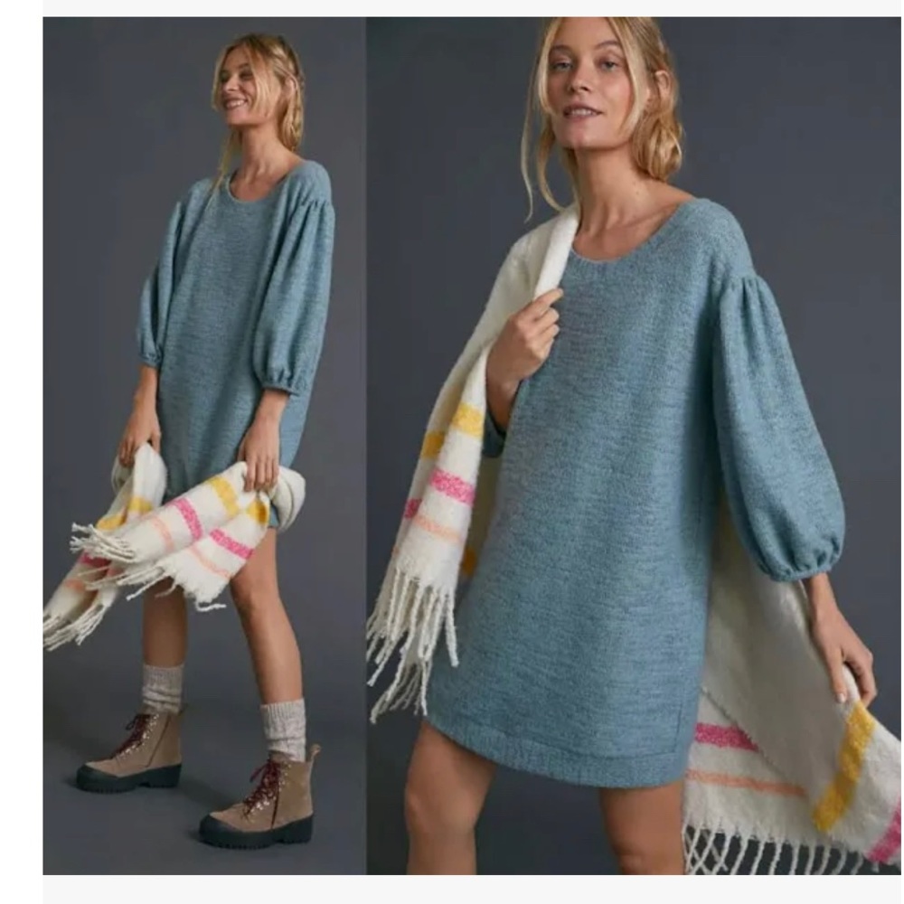 SATURDAY SUNDAY Anthropologie Lyla Cozy Tunic Sweater Dress Puff Sleeve small